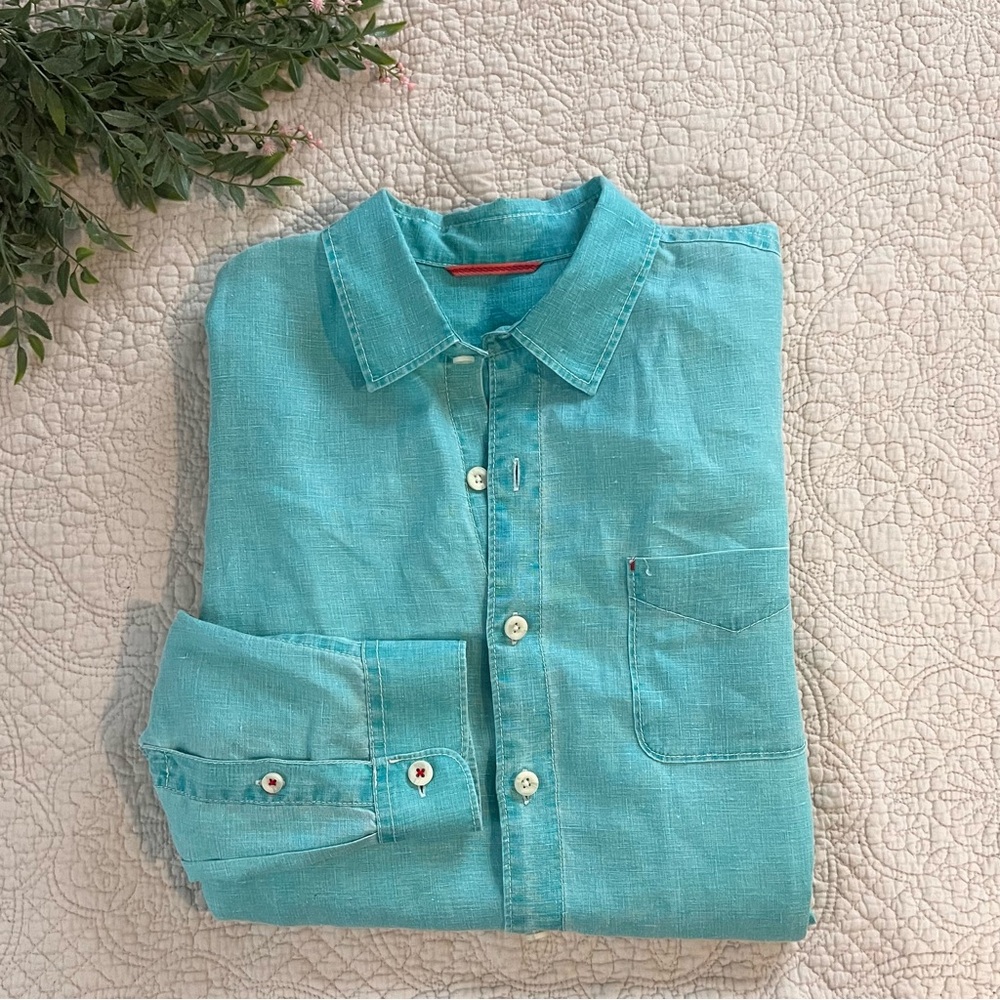 Tommy Bahama: Men’s Relax Linen Turquoise Long Sleeve Button Down Size Large